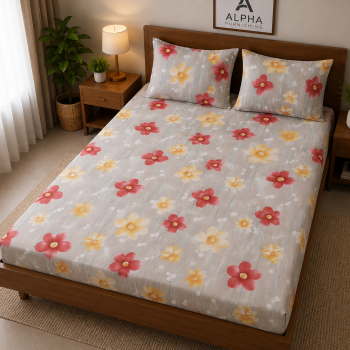 Sale Active 7D Double Bedsheet Set with 2 Pillow Covers, Floral Print & Cotton Blend